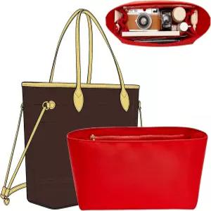 OAikor 나일론 파우치 정리함 삽입물 레벨 Neverfull 여성용 백 및 토트 칸막이용 레드 색상 5칸 수납 지퍼