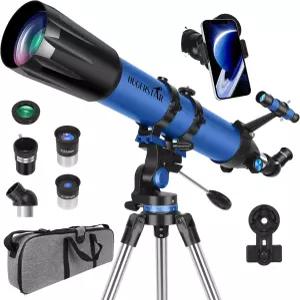 HUGERSTAR 망원경 고성능 90mm 구경 전문 굴절 AZ 마운트 스테인리스 삼각대 휴대용 가방 및 문 필터를