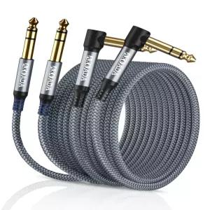 AkoaDa 1/4 인치 TRS 악기 케이블 10피트 2팩 직각 6.35mm 기타 베이스 AMP 코드 밸런스 스테레오 오디오