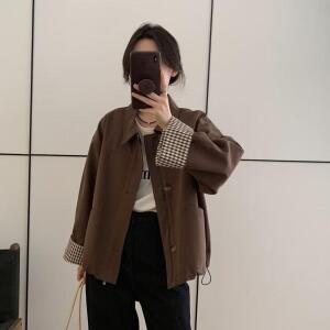 뽀뇨4 여성 체크 코트 가을 슬림핏 재킷 반코트