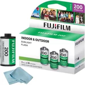 후지필름 200 컬러 네거티브 필름 35mm 롤 36회 노출 3팩 블루버드세일즈 마이크로화이버 클리닝 천 번들