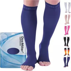 닥 밀러 오픈 토 압박 양말 8-15 mmHg 남녀용 1켤레 무릎 높이 부분 없음 부종 정맥류 정강이 여행용