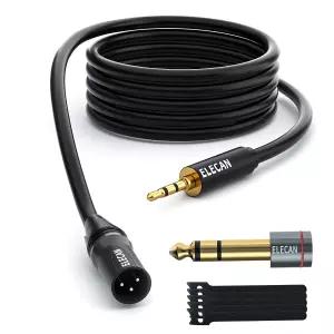 엘레칸 3.5mm 1/8인치 TRS 보조 남성용 XLR 케이블 10피트 균형 잡힌 프로페셔널 차폐 스테레오 마이크