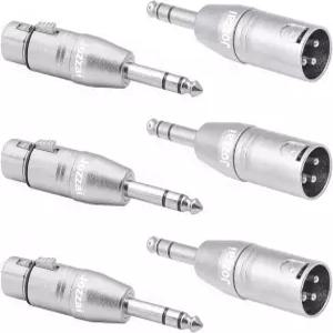 마이크 믹서 6팩 3쌍 실버 남성용 커넥터 3개 여성용 6.35mm 커플러 핀 XLR 어댑터 니켈 도금 아연 합금