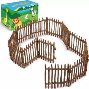 EYSCOTA 12PCS 농장 울타리 장난감 플라스틱 소 집 패독 및 동물 피규어 액세서리 펜싱 놀이 세트
