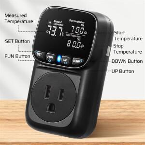 A002 디지털 온도 컨트롤러 15A/1800W 조절기 콘센트 플러그 VA 디스플레이 가열 냉각 제어 타이머 US