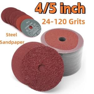 5pcs 스틸 샌드페이퍼 디스크 4/5 인치 연마 패드 24-120 그릿 섬유 앵글 그라인더 도구용