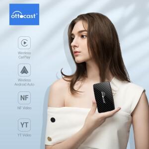 OTTOCAST 무선 카플레이, 안드로이드 오토 비디오 앱 재생, 올인원 어댑터 내장, 자동차 동글