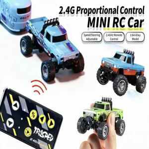 미니 RC카 1/64 스케일 원격 조종 몬스터 트럭 트레일러 포함 2.4GHz 및 앱 충전식 합금 쉘
