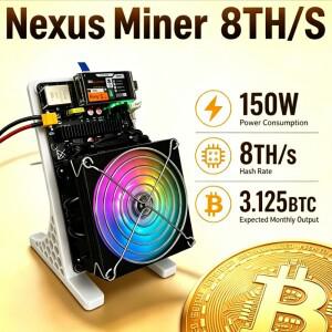 새로운 최신 8Th/s Nexus Miner 150W 비트코인 광부 SHA-256 솔로 광부(4*BM1370 ASIC 칩 포함) 전원 공