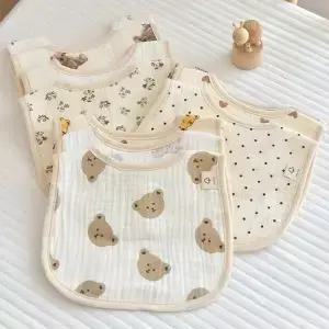 곰 Bibs U 자형 면화 거즈 흡수성 타액 수건 신생아 Burp Cloth 0-3Y 소년 먹이 두건 앞치마