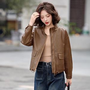 몰도라 여성 봄가을 고급 캐주얼 가죽 숏 라이더 재킷 상의 양가죽 스웨이드 코트 리카