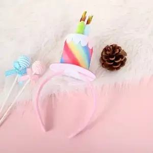 크리 에이 티브 헤어 액세서리 생일 밴드 축하 케이크 스타일 머리띠 촛불 다채로운 여성 후프