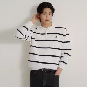 빈폴 멘 FW26코튼 스트라이프 칼라넥 니트화이트 BC6851C101