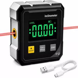 디지털 경사계 각도계 듀얼 측정 기능 포함 고정밀 4 x 90도 4면 자석 설계 스마트 절전 목공용 USB 충전식
