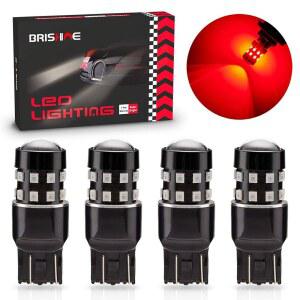 BRISHINE 4팩 슈퍼 브라이트 7443 7440 7444 992 T20 LED 전구 브릴리언트 레드 9-30V 비극성 24-SMD 칩셋 브레이크 테일라이트 및 방향지시등 프로젝터 포함