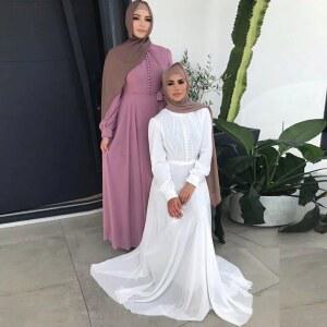 아바야 터키 여성 Kaftan 단색 버블 셀프웨딩드레스 무슬림 이브닝 조각 가운