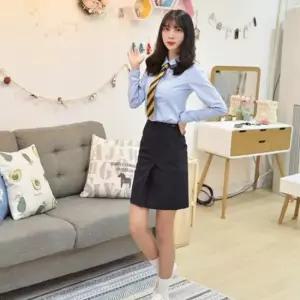교복몰 (빅사이즈) 여성 프리미엄 스판 파랑셔츠 교복