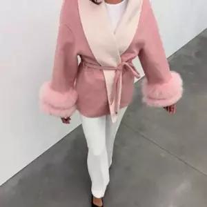 여성 추동 모직 코트 여 가을 소매 끈