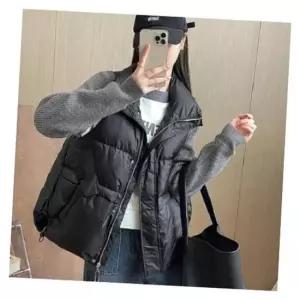 JS 루즈핏스트링패딩조끼 하이넥 경량 패딩조끼 여성조끼