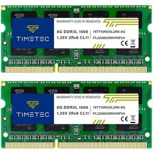 TIMETEC 16GB 키트(2X8GB) DDR3L / DDR3 1600MHZ(DDR3L-1600) PC3L-12800 NON-ECC 언버퍼드 1.35V 1.5V CL11 2RX8 듀얼 랭크 204핀 SODIMM 노트북 및 랩톱 RAM