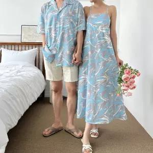 여름 커플스냅 반팔 셔츠 민소매 원피스 비치웨어 커플룩 시밀러룩 남자셔츠