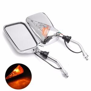 12V 10mm 범용 바이크 오토바이 스쿠터 ATVs 페어 크롬 백미러, 방향 지시등 포함
