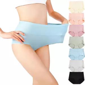 여성용 면 소재 하이웨이스트 팬티 7개입 세트 복부 커버력 우수한 소프트 언더웨어 일상 및 데일리용