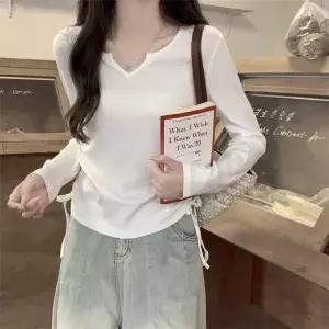 베이직 사이드 셔링 리본 긴팔 티숙 SSH069 티숙 XL 면티 티숙 여성 사이즈 긴