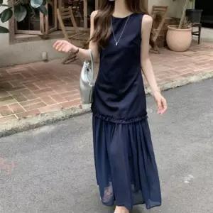 시스루원피스 프릴 캉캉 민소매 여름 롱원피스 2컬러