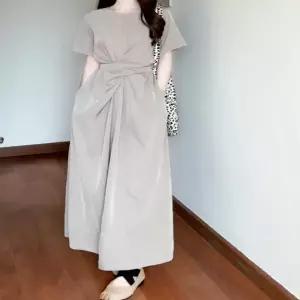 여성 2컬러 스트랩 꼬임 포인트 여름 반팔 롱원피스