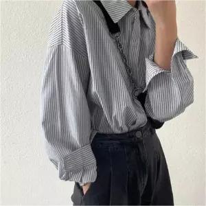 여자 잔 셔츠 단가라 클래식 남방 카라 스트라이프