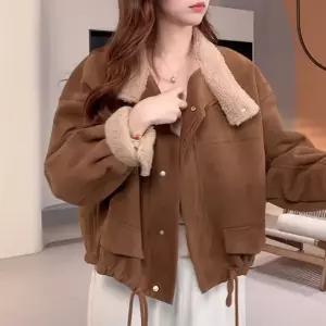 포근한 스웨이드 양털카라 무스탕 숏 자켓 겨울 데일리 아우터