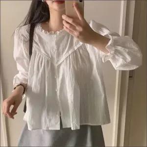 블라우스 펀칭 시스루 쉬폰셔츠 얇은 라운드넥 여자