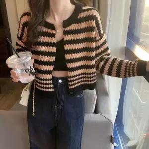 가디건 카디건 CD 아우터 여성 스트라이프 배색크롭 간절기