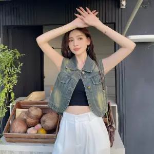 F263431 2컬러  빈티지 루즈핏 청 데님 조끼  데일리 코디탬