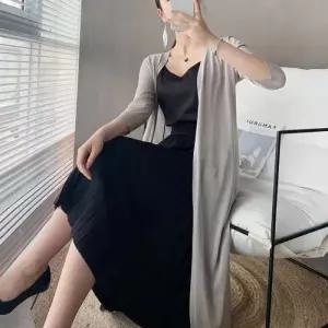 얇은 소재 세련된 로브 스타일 시스루 여성 롱 가디건
