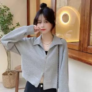 벚꽃 니트 개강 집업 카라 한강 크롭기장 나들이 더블지퍼