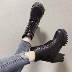 워커 슈즈 부츠 여성 루이벤 레이스업 통굽 하이탑 키높이