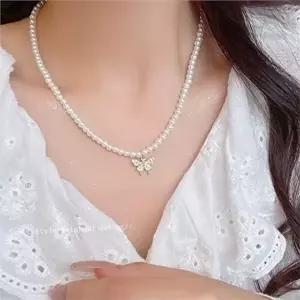 여성 진주 초커 여성 진주 액세서리 데일리 우아한 두줄 목걸이 펜던트-WFQ8BNH