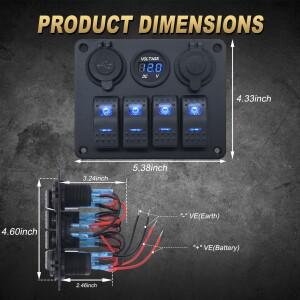 4버튼 로커 스위치 패널 전압계 USB 충전기 3.0 라이트 토글 12V 24V 보트 용 액세서리 해양 자동차 RV 캠