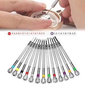 13피스 스크루 드라이버 세트 0.6mm-2.0mm 슬롯/크로스 시계 수리 제조 업체 도구에 대한 전문 스크류 키트