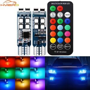 2개 T10 W5W 리모컨 RGB LED 전구 12V 독서등 자동차 주차등 데이 램프 번호판등 돔 방향지시등 클리어런스