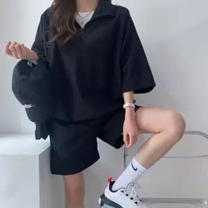 여성 반집업 티셔츠 반바지 세트 트레이닝복 셋업