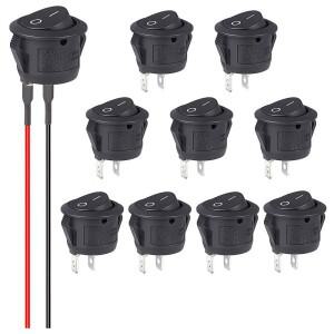 12V 원형 로커 스위치 AC 6A/250V 10A/125V SPST 2핀 2단계 온오프 토글 자동차 보트 RV 블랙