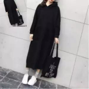 LN 간절기 루즈핏 캐주얼 후드 기모 롱 원피스 여성 여자 긴팔 홈웨어 겨울