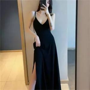 캐주얼 여성 끈 나시 롱 원피스 휴양지 여성 브이넥 롱