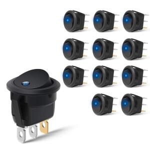 12피스 라운드 토글 LED 스위치 12V 자동차 트럭 로커 해양 대 한 푸른 빛으로 켜기-끄기 제어