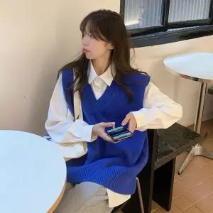 마실룩 데일리룩 니트 오버핏 꾸안꾸 브이넥 조끼