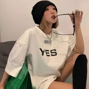 심플 예쓰 반팔 티셔츠 캐주얼 여자 깔끔 박스 루즈핏